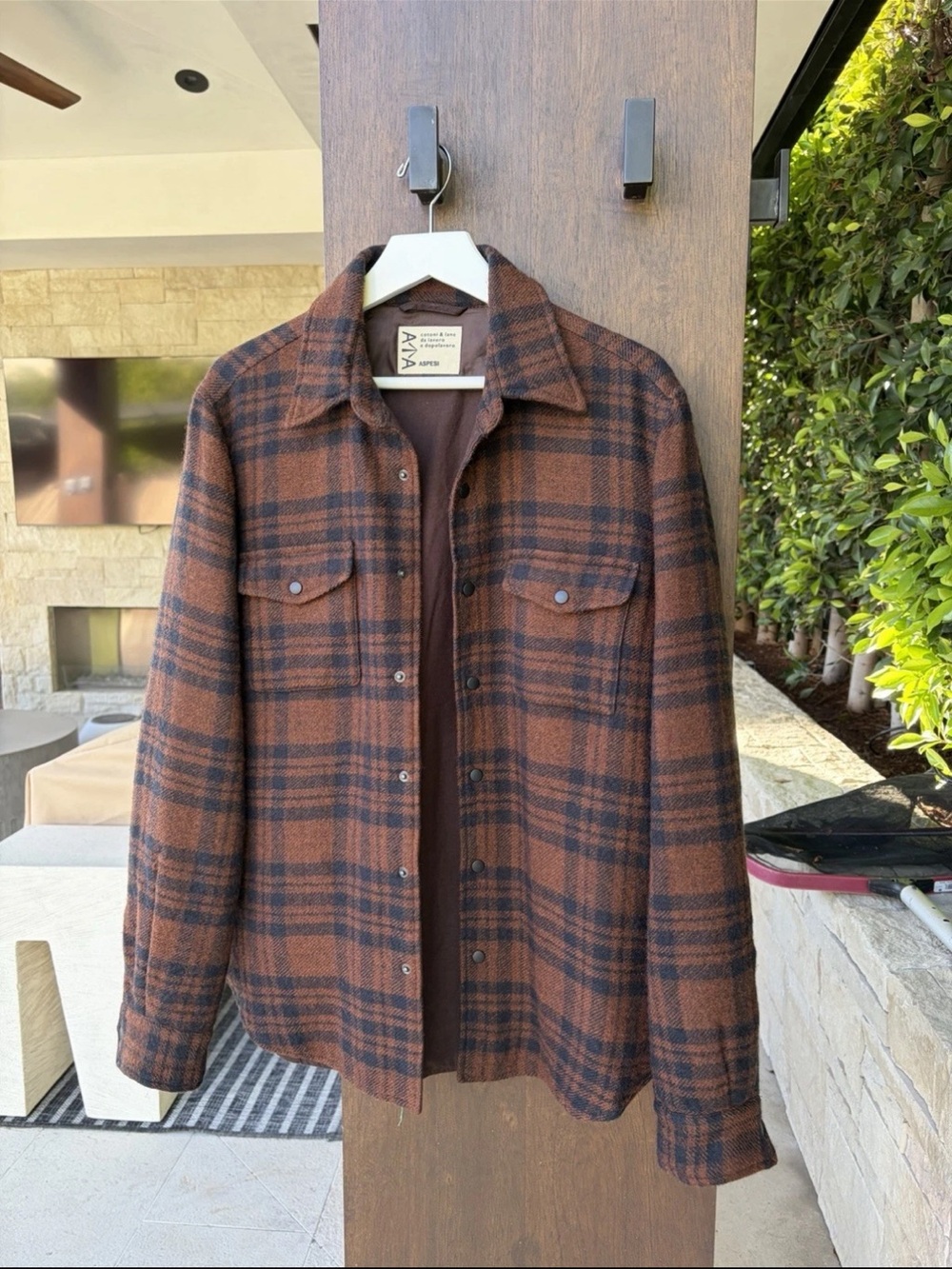 Aspesi Brown and Black Plaid Bomber Shirt Jacket